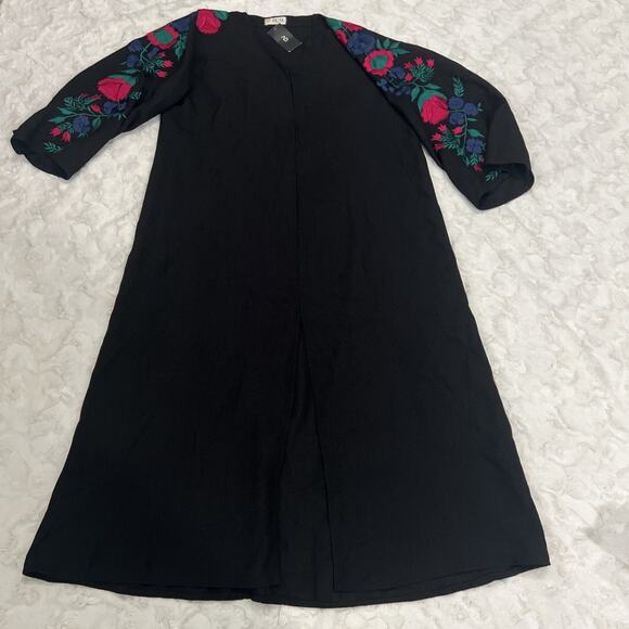 New With Tag Ethnic Abaya Black Maxi Gown With Embroidery On The Sleeves Size 52 - Picture 1 of 8